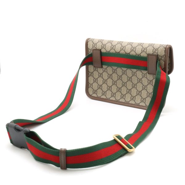 12440585 2 Gucci GG Supreme Metal Cat Head Sherry Line Body Waist Bag Leather Khaki Brown