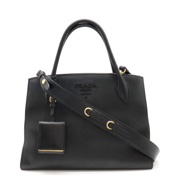 12440721 1 Prada Monochrome Bag Saffiano Leather Black