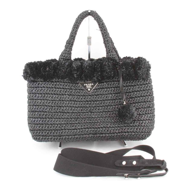 1305240107683t 1 Prada Raffia 2 Way Handbag Black