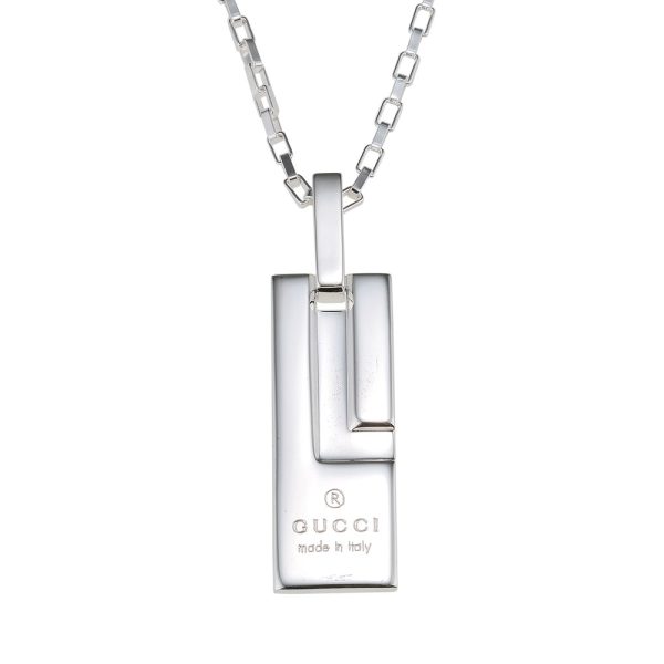 145170 j8400 8106 01 Gucci G Logo Plate Necklace Silver