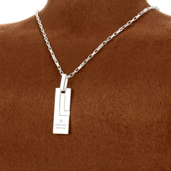 145170 j8400 8106 05 Gucci G Logo Plate Necklace Silver