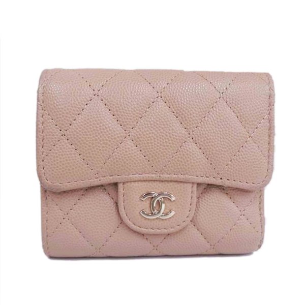 14563 1 Chanel Small Flap Wallet Caviar Beige