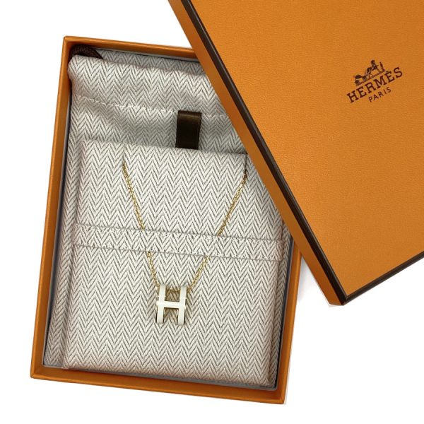 147991f49 06 Hermes Pop Ash H Logo Chain Pendant Necklace White