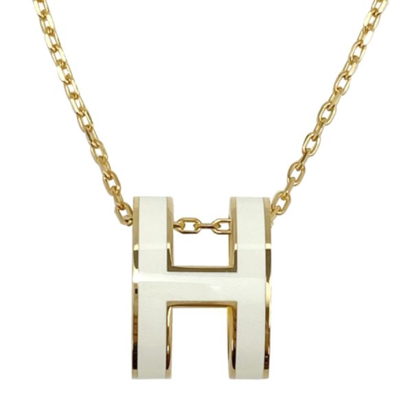 147991f49 08 Hermes Pop Ash H Logo Chain Pendant Necklace White