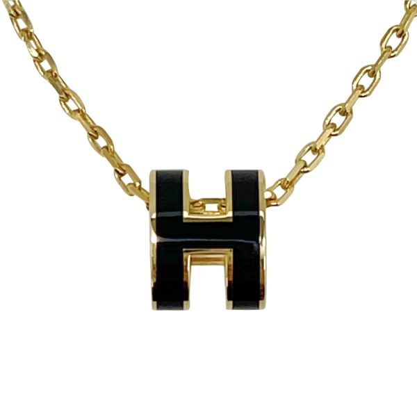 147992f03 01 Hermes Pop Ash Mini Initial H Pendant Necklace Black Gold