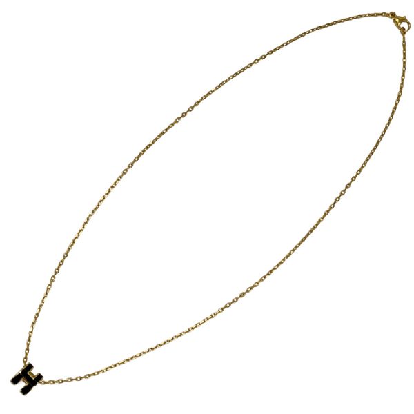 147992f03 02 Hermes Pop Ash Mini Initial H Pendant Necklace Black Gold