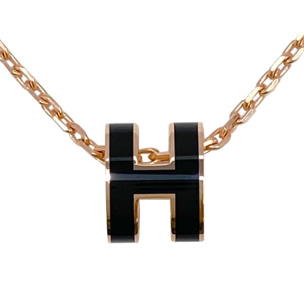 147992fo03 001 Hermes Necklace Mini Pop Ash Initial H Pendant Necklace Black Pink