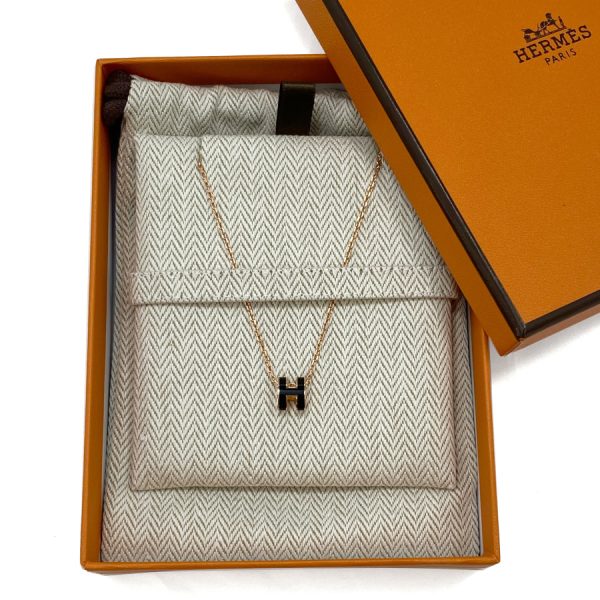 147992fo03 008 Hermes Necklace Mini Pop Ash Initial H Pendant Necklace Black Pink