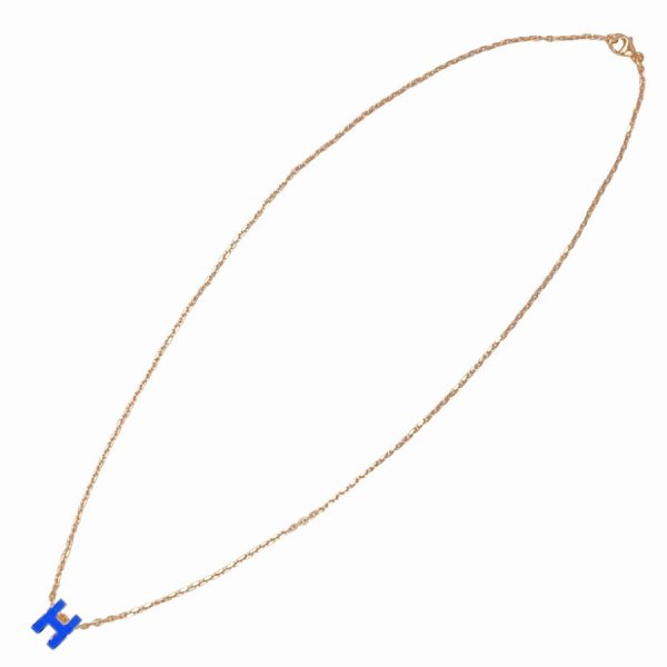 147992fo73 blue 09 Hermes Pop Ash Mini Top Charm Chain Necklace Blue Sature Pink Gold