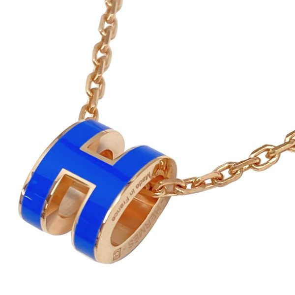 147992fo73 blue 10 Hermes Pop Ash Mini Top Charm Chain Necklace Blue Sature Pink Gold