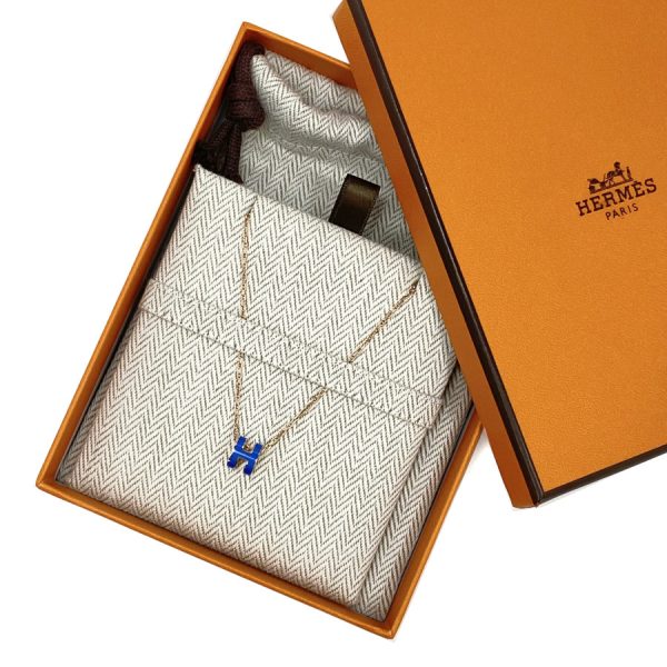 147992fo73 bluer 13 Hermes Pop Ash Mini Top Charm Chain Necklace Blue Sature Pink Gold