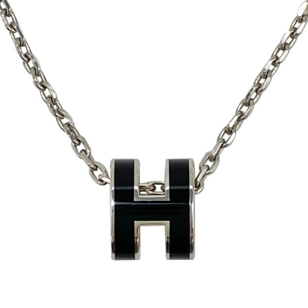 147992fp03 01 Hermes Pop Ash Mini Chain Top Necklace Black Silver