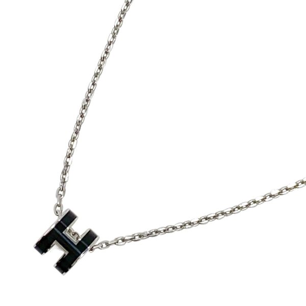 147992fp03 02 Hermes Pop Ash Mini Chain Top Necklace Black Silver