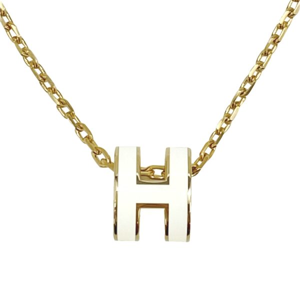 147992fp49 10 Hermes Pop H Ash Mini Charm Necklace White Gold