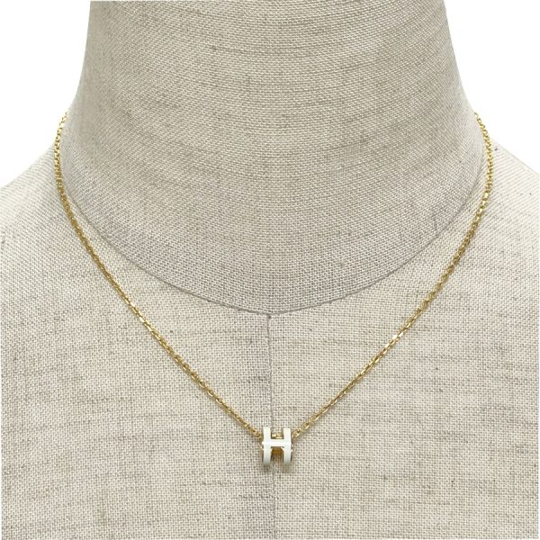 147992fp49 15 Hermes Pop H Ash Mini Charm Necklace White Gold