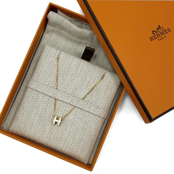 147992fp49 17 Hermes Pop H Ash Mini Charm Necklace White Gold