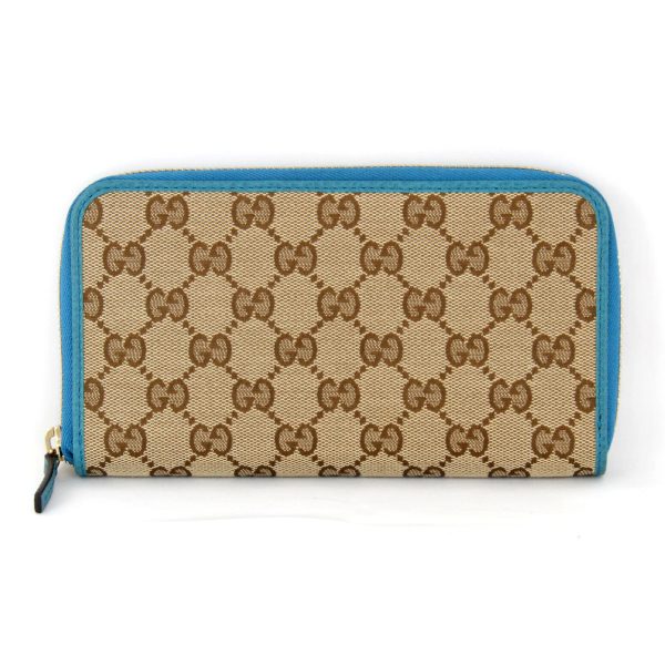 1485230605140t 1 Gucci Round Zipper Long Wallet GG Canvas Beige Cyan