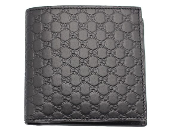 150413 bmj1n 1000 1 Gucci Bi Fold Wallet Black Guccissima Leather Micro Gucci Outlet