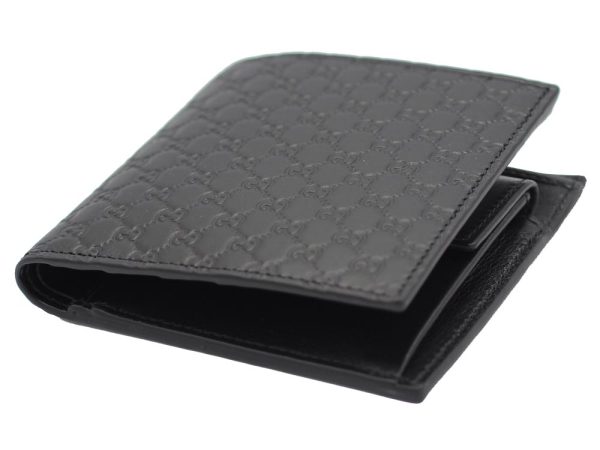 150413 bmj1n 1000 3 Gucci Bi Fold Wallet Black Guccissima Leather Micro Gucci Outlet