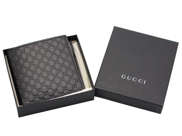 150413 bmj1n 1000 8 Gucci Bi Fold Wallet Black Guccissima Leather Micro Gucci Outlet