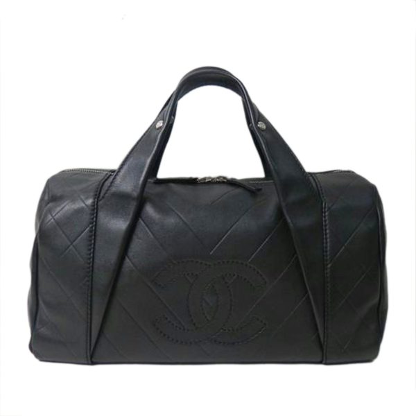 16027 1 Chanel Chevron V Stitch Coco Mark Boston Bag Black