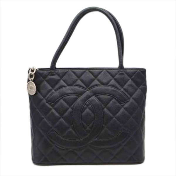 16239 1 Chanel Caviar Skin Reproduction Tote Bag Black Silver Hardware