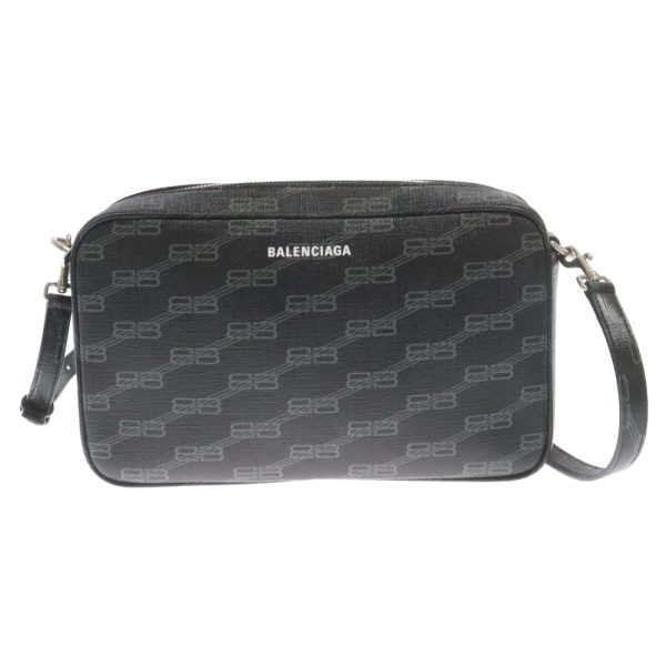 1624e290001 1 BALENCIAGA BB Monogram Signature Camera Bag Shoulder Bag Leather Black