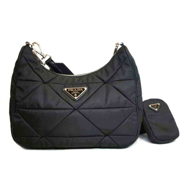 16376 1 Prada Renylon Quilted Pouch Shoulder Bag Black