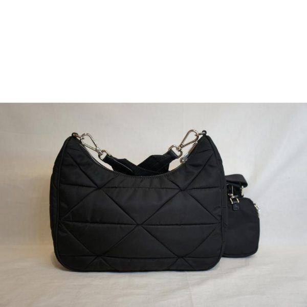 16376 2 Prada Renylon Quilted Pouch Shoulder Bag Black