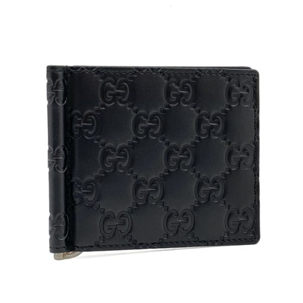 170580 cwc1n 1000 01 Gucci Guccisima Leather Bifold Card Wallet Money Clip Compact Black