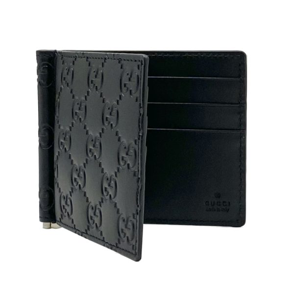 170580 cwc1n 1000 05 Gucci Guccisima Leather Bifold Card Wallet Money Clip Compact Black