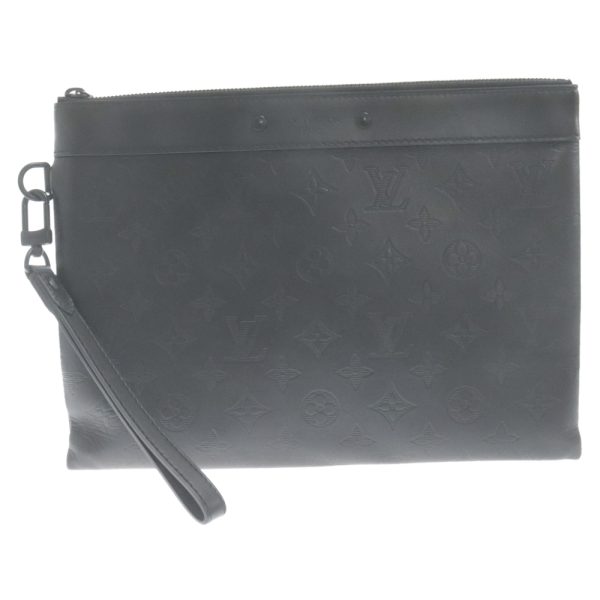 1724e130003 1a LOUIS VUITTON Pochette To Go Monogram Shadow Clutch Bag Leather Black