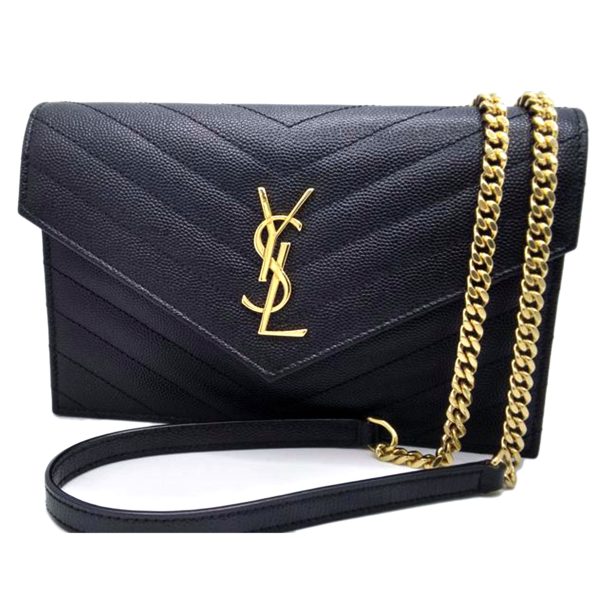 18042 1 Saint Laurent Calfskin Chain Wallet Envelope