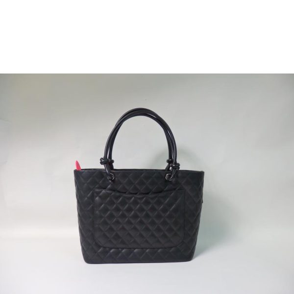 18346 2 Chanel Cambon Calf Skin Large Line Tote Bag Black