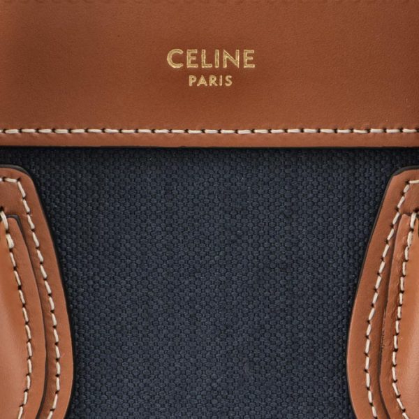 189242cem07at 4 Celine Nano Luggage Shoulder Bag Canvas Leather Navy Brown