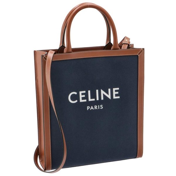 192082csu07at Celine Small Vertical Cover Cabas Canvas Tote Navy Brown