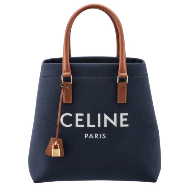 192162csu07at Celine Horizontal M Logo Print Tote Bag Navy Brown