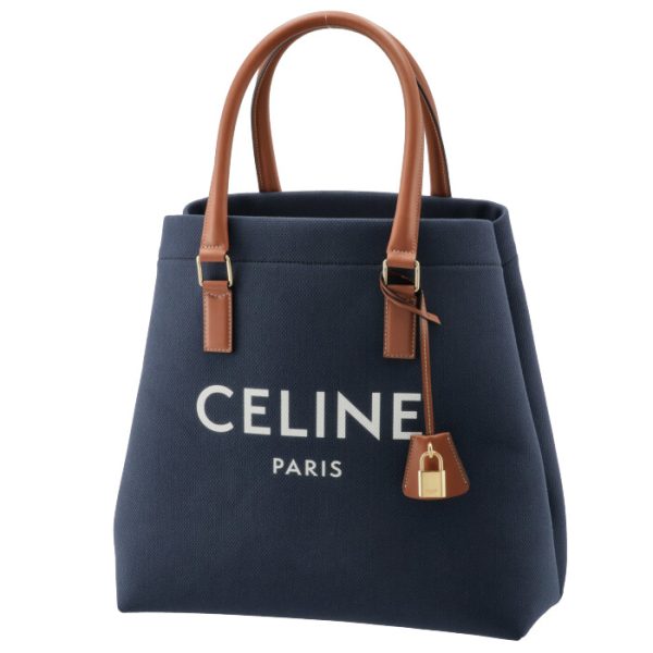 192162csu07at 1 Celine Horizontal M Logo Print Tote Bag Navy Brown