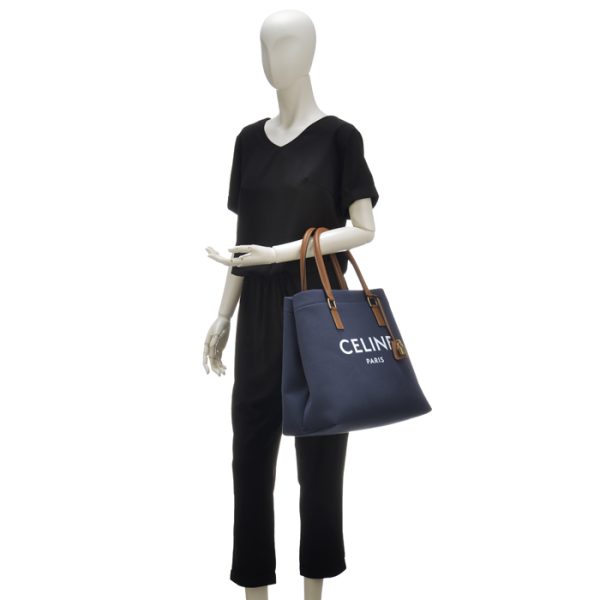 192162csu07at 11 Celine Horizontal M Logo Print Tote Bag Navy Brown