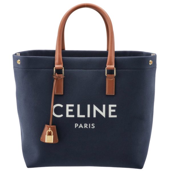 192162csu07at 7 Celine Horizontal M Logo Print Tote Bag Navy Brown