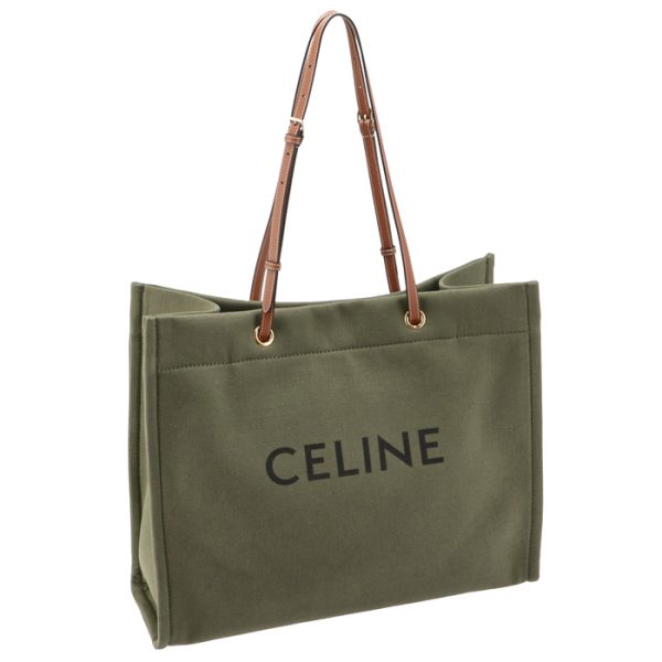 192172cdp15kz Celine Square Hippo Canvas Logo Tote Khaki Brown