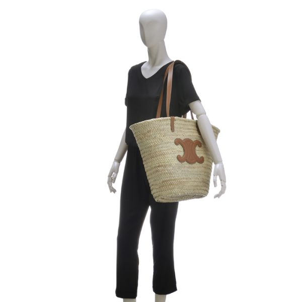 192492cgg04lu 6 Celine Triomphe Large Basket Bag Raffia Beige