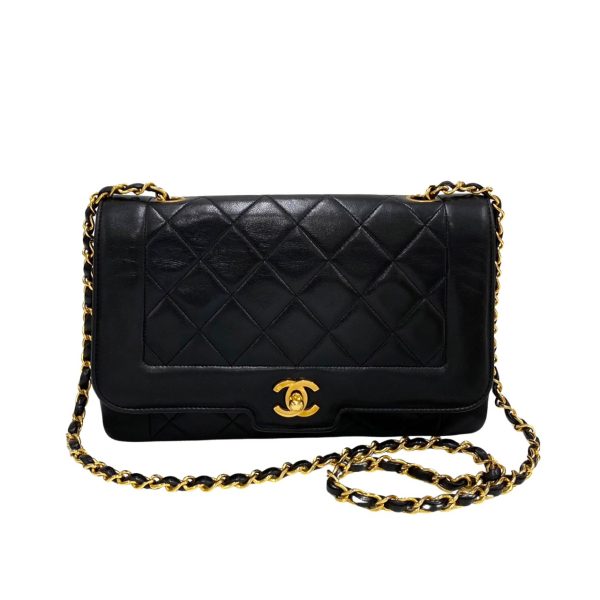 193e234855267 1 Chanel Diana Flap Matelasse Lambskin Mini Shoulder Bag Black