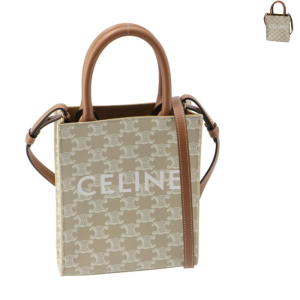 194372flt Celine Shoulder Mini Vertical Hippo Triomphe Canvas Mini Bag Brown