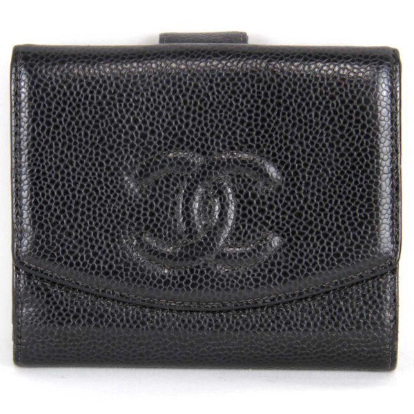 1954230604971t 1 Chanel Cocomark Caviar Skin Bifold Wallet Black