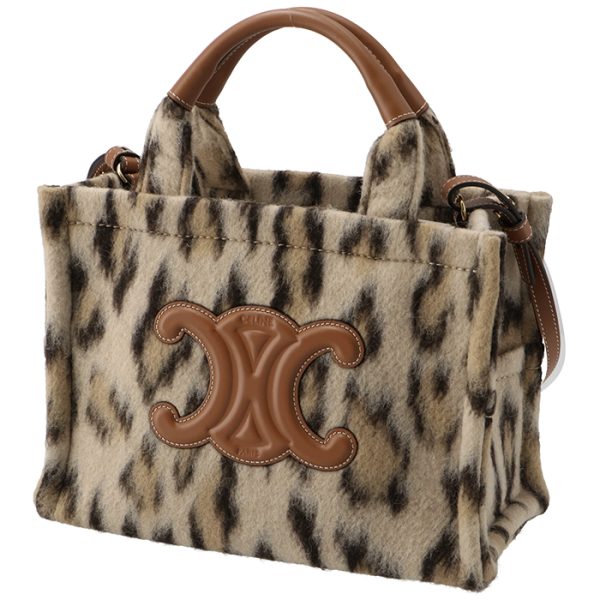 199162fk1 1 Celine Tote Small Thais Hippo Triomphe Leopard Textile Logo Shoulder Bag Brown