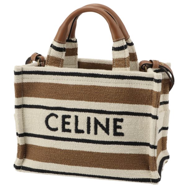 199162fo214ml 1 Celine Tote Small Thais Hippo Jacquard Striped Textile