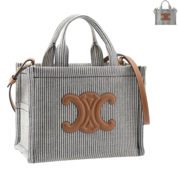 199162fu5 Celine Tote Small Thais Cover Striped Textile Logo Shoulder Bag Beige