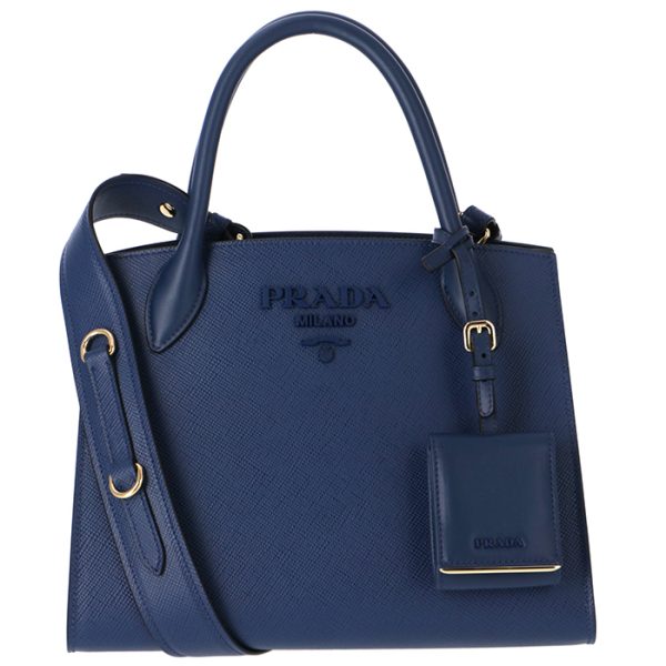 1ba156ooo2erx016 Prada Saffiano Monochrome 2way Tote Bag Navy