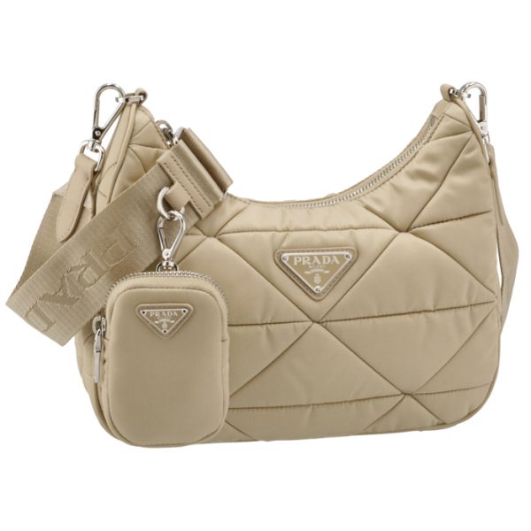 1bc151o1ordjnf24 Prada Triangle Logo Padded Shoulder Bag Beige